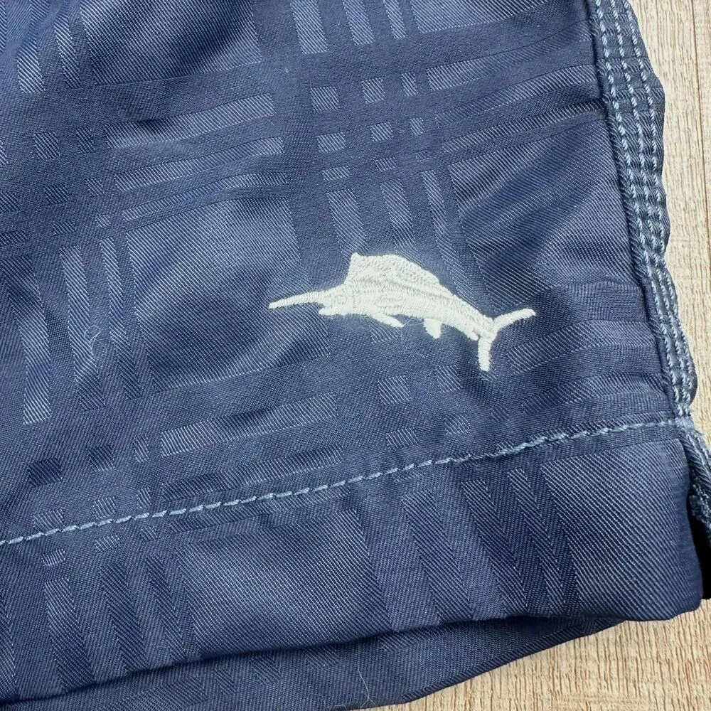 Tommy Bahama Relax Men's XL Navy Blue Plaid Zip Tie Pockets Board Shorts